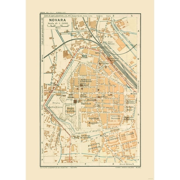 Historic Map - Novara Italy - Bertarelli 1914 - 23 x 32.27 - Vintage Wall Art