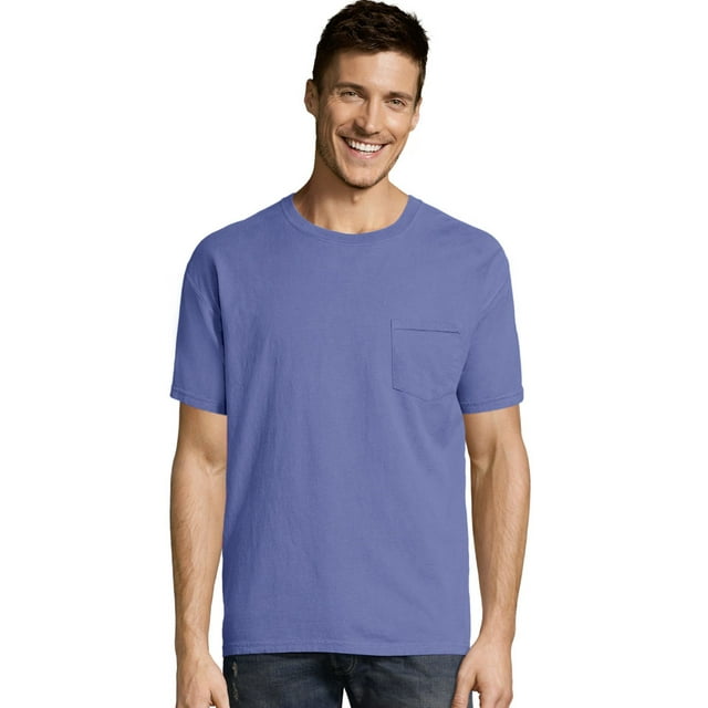 Hanes T-Shirt à Manches Courtes Teint en Pièce ComfortWash pour Hommes avec Poche, m, Bleu Deep Forte