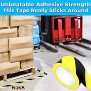 Nova Supply Double-Roll of Ultra-Adhesive, Black & Yellow Vinyl Hazard Tape for Floor Marking