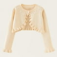 thumbnail image 2 of Girls Bolero Cardigan Sweater Toddler Kids Long Sleeve Button Knit Ruffle Shrug Cropped Sweaters Tops (2-3 Years, Beige), 2 of 7