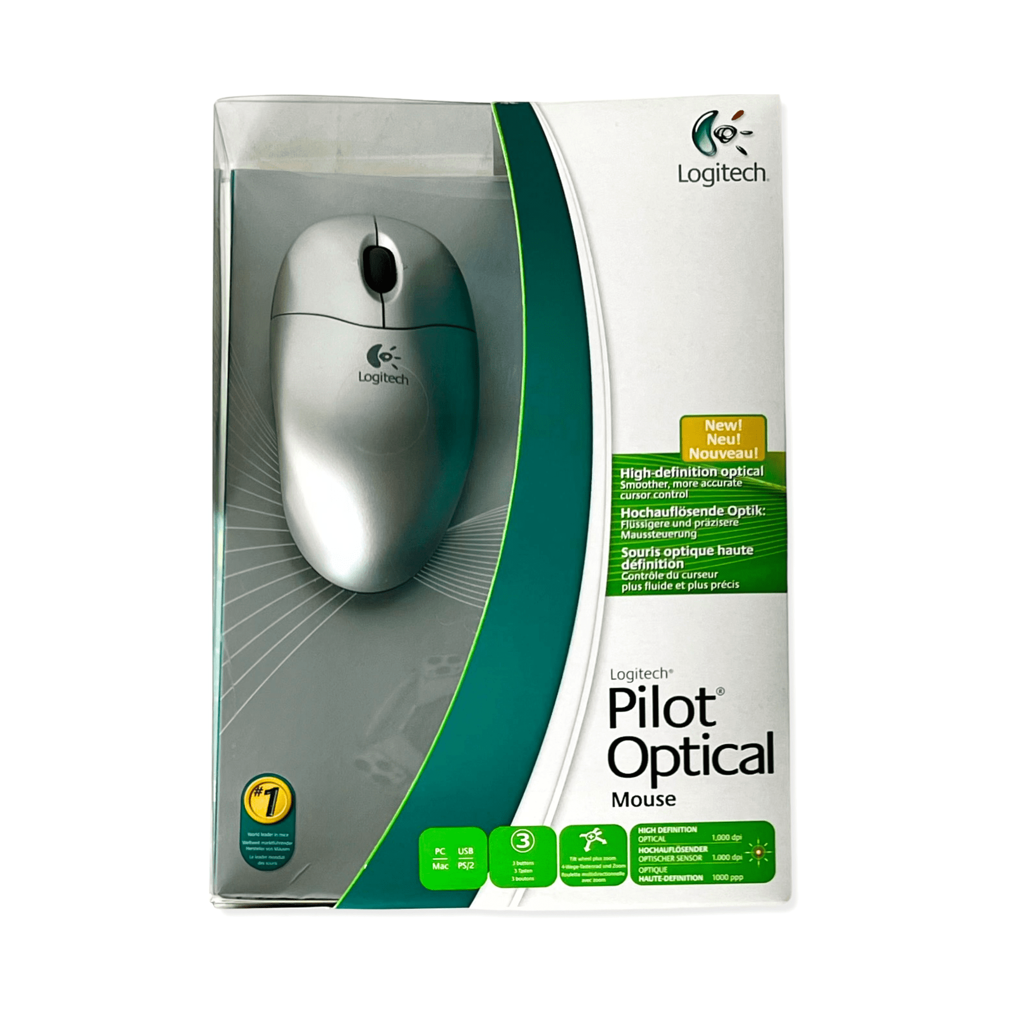 Logitech Pilot Optical Mouse 931781-0914 Silver Wired USB + PS/2