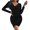 ' - Black, variant on Womens Solid Color Wrap V Neck Long Sleeve Velvet Bag Hip Ruched Cocktail Party Dress