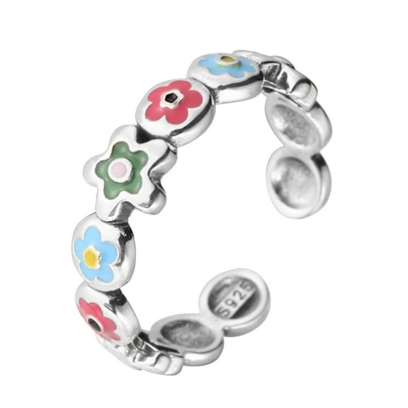 Laonim Colorful Oil Dripping Flower Open Adjustable Ring