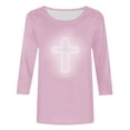 thumbnail image 3 of Plus Size Easter Shirt for Women 3/4 Sleeve Round Neck Tees Casual Loose Tunic Tops Funny Cross Graphic Pullover, 3 of 3