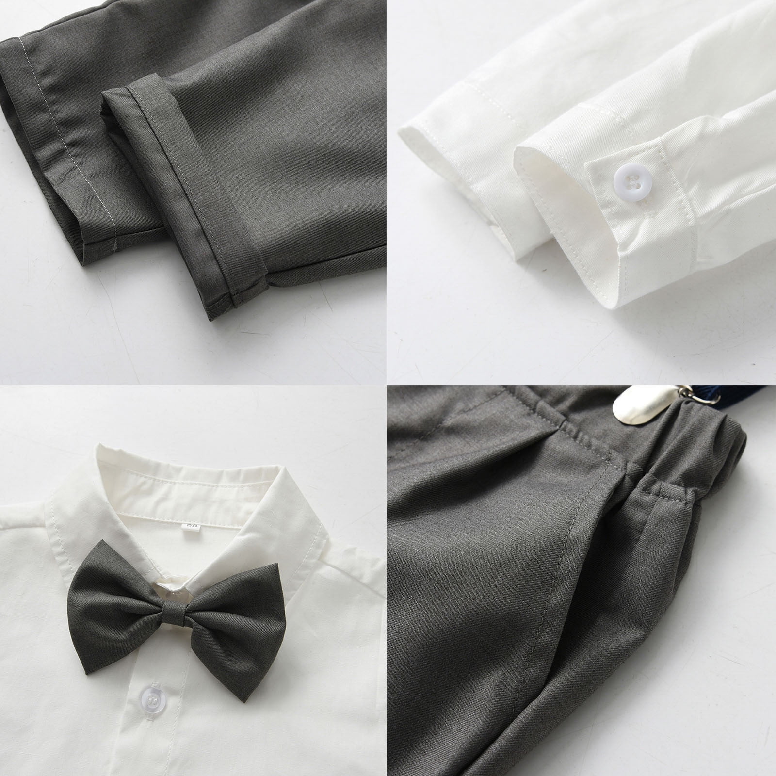 Boy Clothes Collared Dress Shirt with Bowtie Suspender Pants 3 Pieces Gentleman Outfit Set Birthday Boy for Toddler Boys 18-24 Months