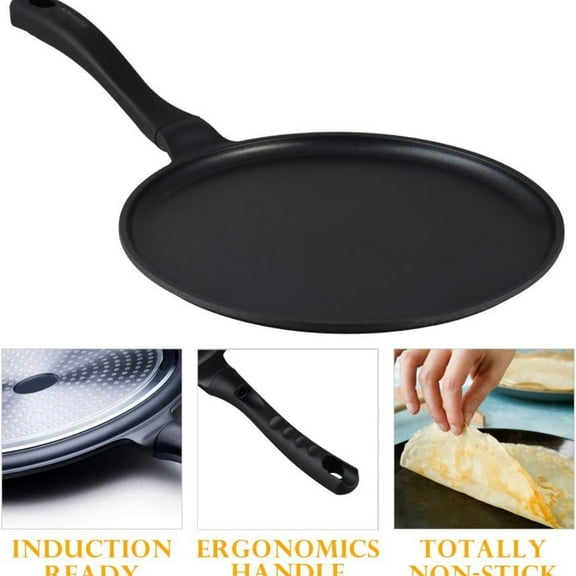Crepe Pan - Nonstick Dosa Pan for Roti, Indian, Pancake Griddle - Induction Compatible, Tortilla Comal - 11IN