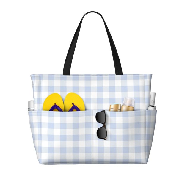 Fotbe Blue Checkboard Bolsa de Viaje para Playa - Resistente al Agua, Bolsa Tote de Gran Capacidad y Ligera con 7 Bolsillos para Mujeres y Hombres