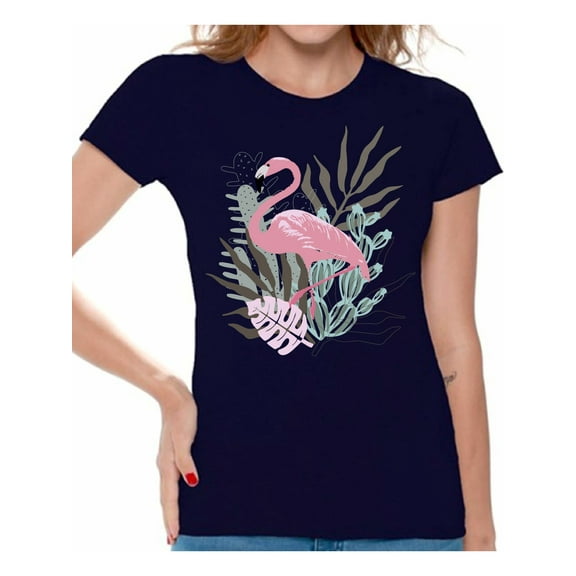 Awkward Styles Floral Flamingo Womens T-Shirt Pink Flamingo Tshirt for Women Summer Gifts for Girlfriend Pink Flamingo Shirts Flamingo Clothing Collection for Women Summer T Shirt for Her