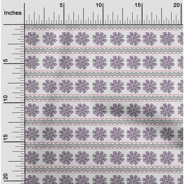 oneOone Tissu Viscose Georgette Imprimé Floral & Chevron 1 Yard 42 Pouces de Large