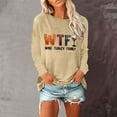 thumbnail image 3 of TKLPEHG WTF Wine Turkey Family Graphic T-shirts Thanksgiving Shirts for Women Fall Fashion Round Neck Long Sleeve Tops Letter Print Xmas Shirts (Khaki,XXL), 3 of 4