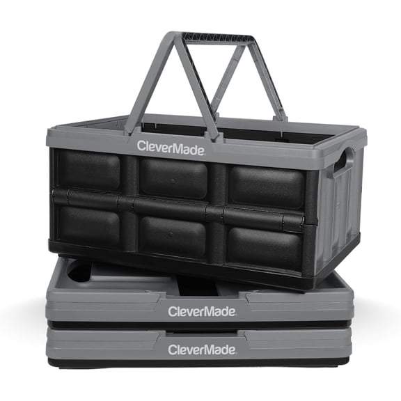 CleverMade Space-Saving Collapsible Shopping Basket 32L Foldable, Stone 3 Pack