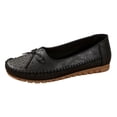 thumbnail image 5 of Rokment Womens Wedge Slip on Walking Loafers Vintage Bow Leather Low Heels Ballet Flat Dress Shoes Boho Beach Casual Spring Fall Footwear Black Size 6.5, 5 of 6