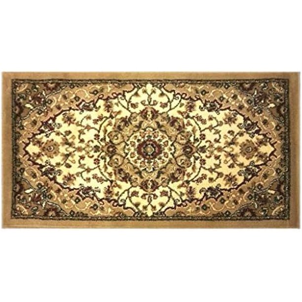 Traditional Oriental Door Mat Design 401 Ivory (24 Inch X 40 Inch