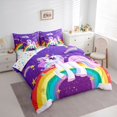 thumbnail image 3 of Manfei Cute Cartoon Unicorn 7pcs Bedding Comforter Set,Colorful Rainbow Stripe Queen Bedding Sets,Gold Stars Print Queen Sheet Sets For Girls,Luxury Bedroom Decor Reversible, 3 of 8