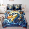 thumbnail image 1 of 7 Pieces Western Dragon Kids Comforter Full,Flame Dragon Scale Gothic Trippy Bedding Set,Geometric Patchwork Abstract Retro Mystical（Comforter+Fitted+Flat+2 Pillowcases+2 Throw Pillow Covers）, 1 of 5