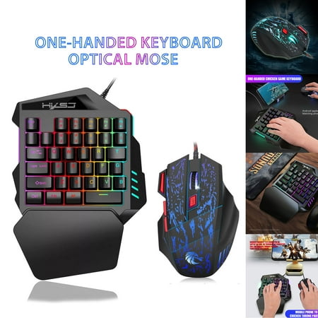 EEEkit RGB One Handed Gaming Keyboard and Mouse Combo, USB Wired Mechanical Feeling Keypad with Wrist Rest Support, LED Backlit Mouse for Laptop PC Computer LOL PUBG Wow Dota Game [35