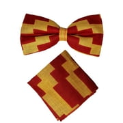Deep Red and Beige African Print Kente Bow Tie with Pocket Square