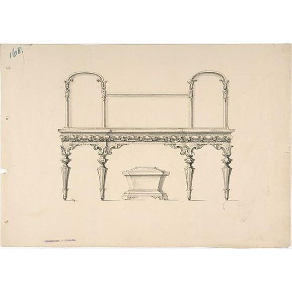 Design for a Sideboard with Mirrors and Shell Ornament, a Casket Below Poster Print by Anonymous, British, 19th century (18 x 24)