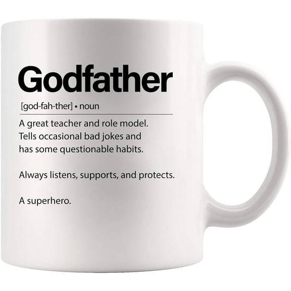 Godfather Definition Mug Godfather Gifts from Godchild Goddaughter for Baptism Birthday Appreciation Gifts Novelty Drinkware Ceramic Mug 11 oz Black