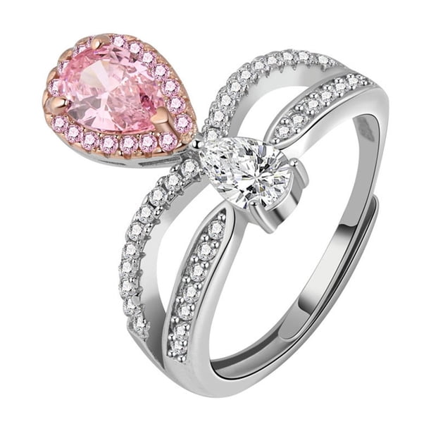 Joyería de moda de color Anillo de simulación para las mujeres gota de agua Micro incrustaciones de doble anillo de joyería abierta ajustable dedo índice del anillo