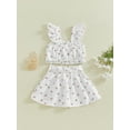 thumbnail image 5 of Toddler Baby Kids Girl Summer Outfit 6 12 18 24 Months 2T 3T 4T Cheery Print Flutter Sleeve Tank Tops with Bow A Line Skirt 2 Pcs Clothing Set, 5 of 9