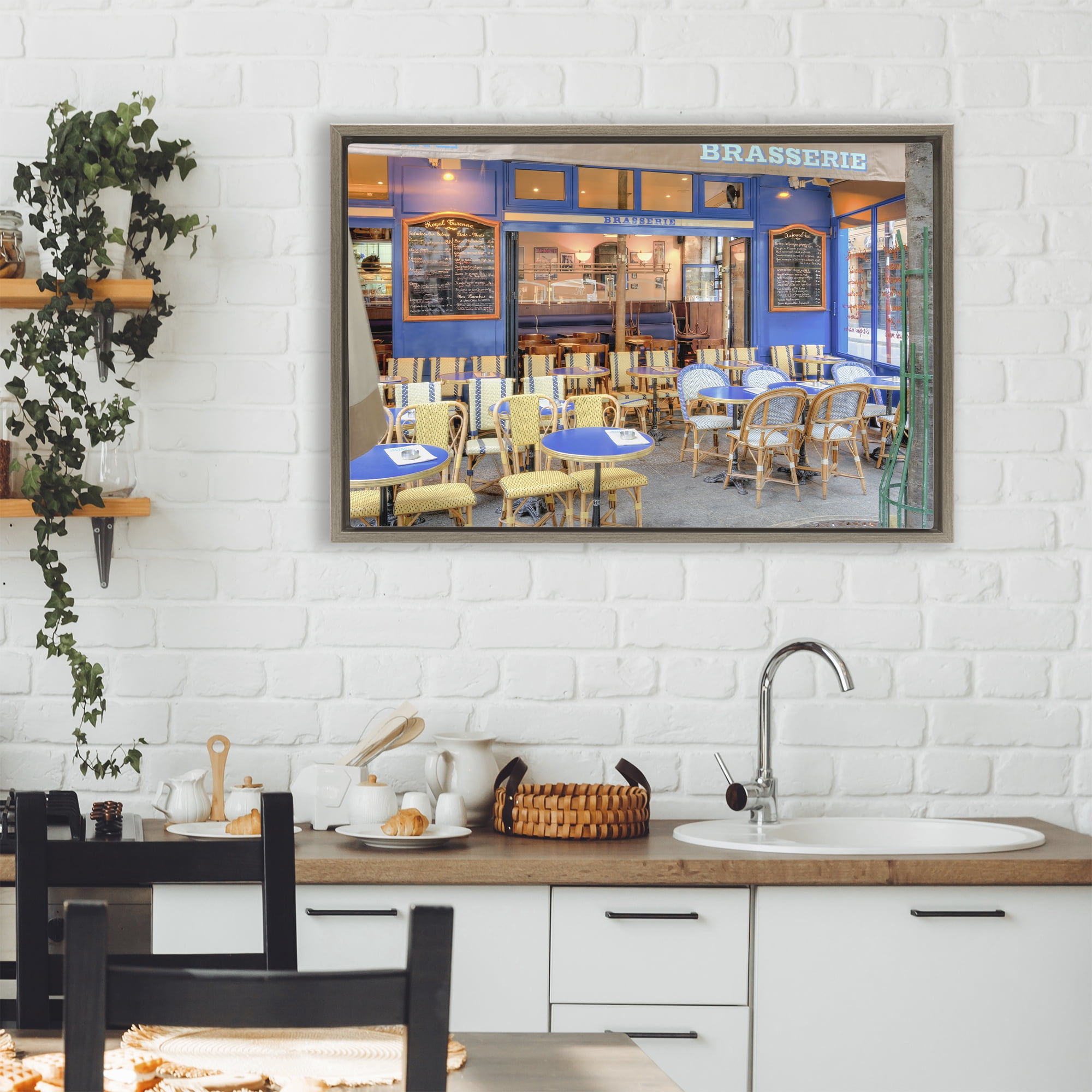 Stupell Industries Parisian Brasserie Terrace Brown Framed Floater Canvas Wall Art, design by Alan Blaustein