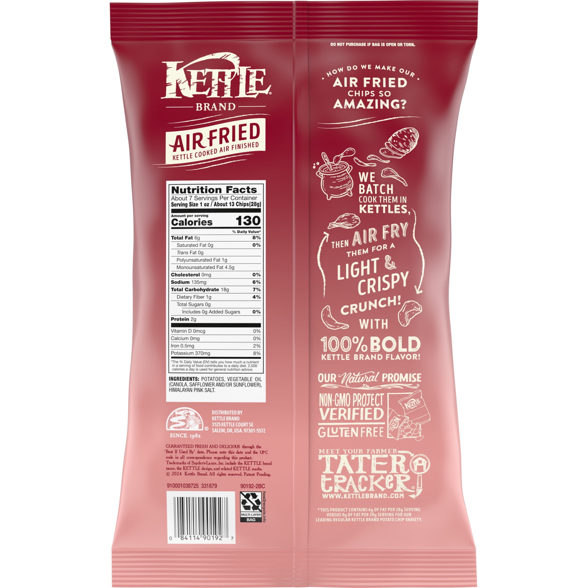(3 pack) Kettle Brand Potato Chips, Air Fried Himalayan Salt Kettle Chips, 6.5 oz Bag