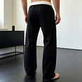 thumbnail image 4 of Mens Wide Leg Sweatpants Drawstring Waist Baggy Pants with Pockets Trendy Patchwork Streetwear Black L, 4 of 7