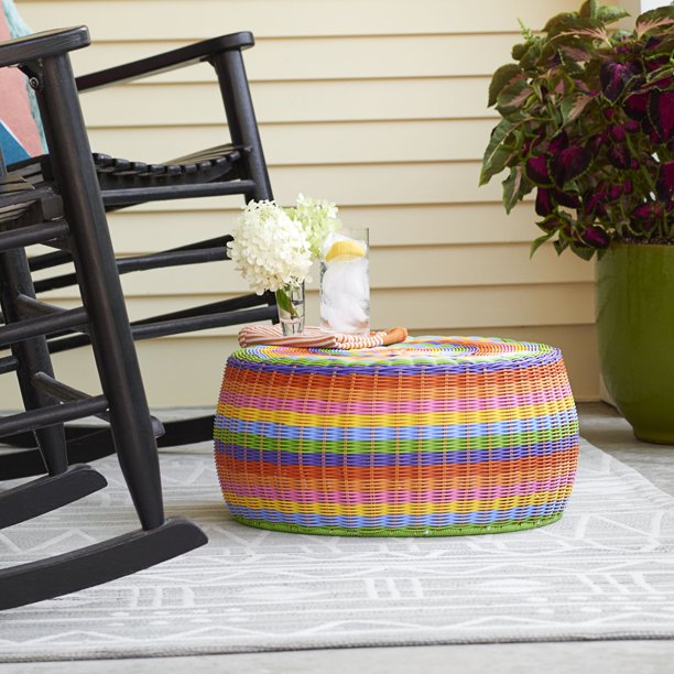 Machin Wicker Side Table Weather Resistant Sits Low To The Ground As Or Accent Footrest Com Machin Wicker Side Table Weather, Low To The Ground Bedside Table