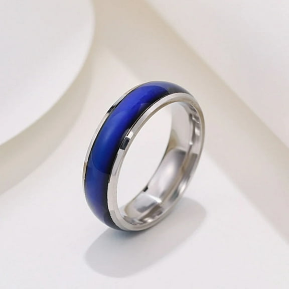 [Multi Colors Mood Ring Thermal] Trendy Mood Ring Made Of Stainless Steel Thermal Discoloration Design Suitable For Men And Women Multi Colors For U To Choose Match Daily Outfits,Steel12