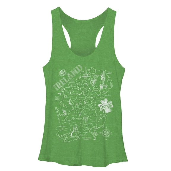 Women's Lost Gods Map of Ireland Racerback Tank Top Envy Green Medium