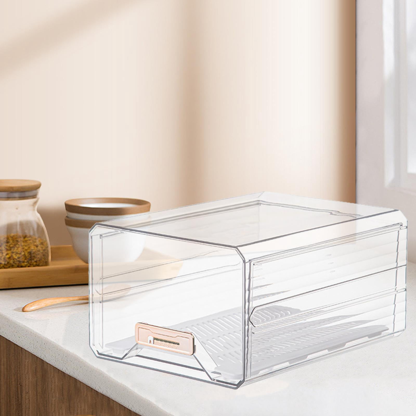 Tongina Refrigerator Organizer Bin Acrylic Clear with Drain Tray Stackable Drawer Egg Container Egg Tray Organizer for Pantry Cabinet
