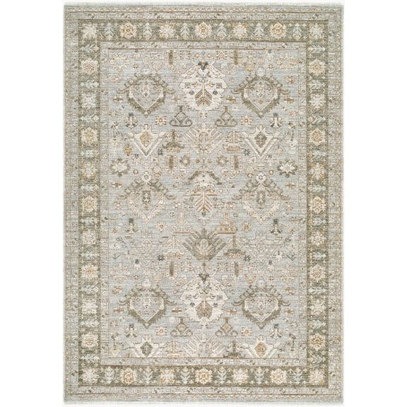 Hauteloom Haylia Living Room, Bedroom Area Rug - Traditional - Light Gray, Olive, Off - White - 5'3" x 7'