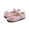 thumbnail image 5 of WERYOUNG Girls Sandals Summer New Fashion Cute Pearl Rhinestone Bow Flat Sole Princess Shoes Girls Trendy Party Wedding School Sandal,Pink,7-7.5 Years, 5 of 8