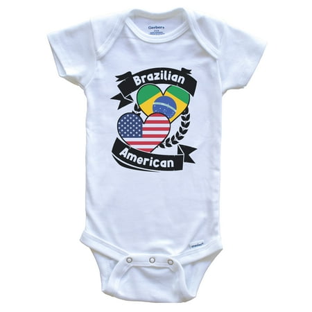 

Brazilian American Hearts USA Flag Brazil Flag Short Sleeve Baby Bodysuit 3-6 months white