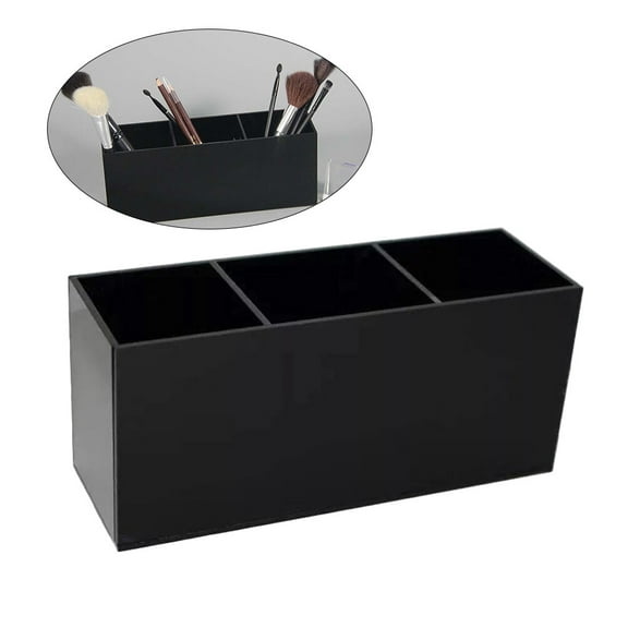 Masteelf 1Pack Hair Brush Organizer 11.8x2.6x3.5in Acrylic Canister For Women Daily Use Black Grids