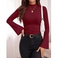 thumbnail image 4 of PRETTYGARDEN Womens Long Sleeve Shirts Fall Bell Sleeve Mock Turtleneck Ribbed Going Out Tops Casual Ruched Y2K Clothes, 4 of 8