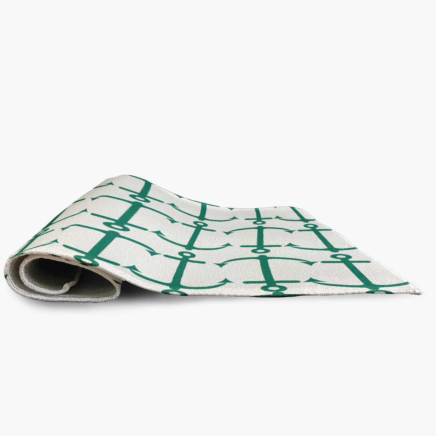 5' Round Simply Daisy Anchor Pattern Beach Style Chenille Area Rug, Kelly Green