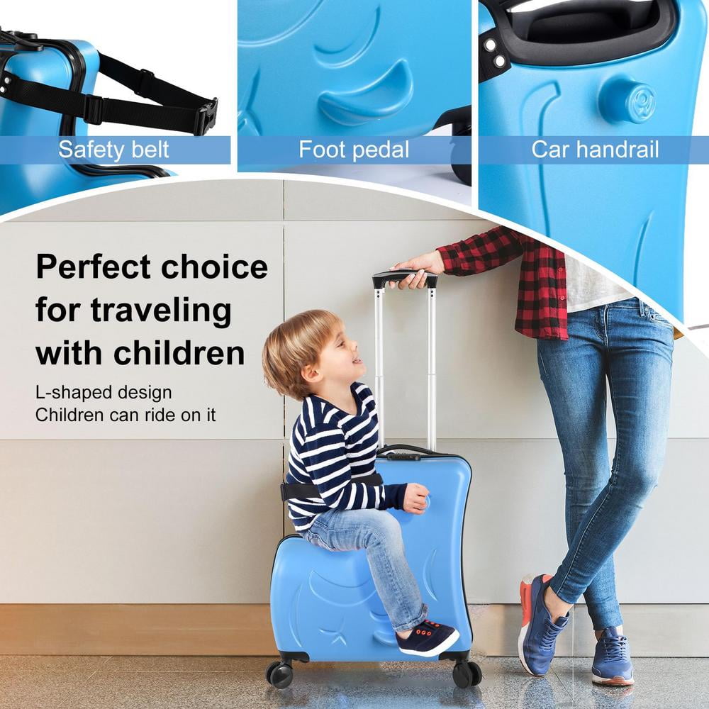 Flroha Ride on Suitcase for Kids Carry-On Luggage Cabin Luggage with Wheels Cute Hardside Kids Suitcase with Safety Belt for Toddler Boys Girls Airplane Travel effectual