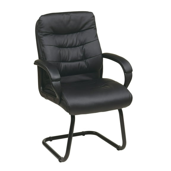 Faux-Leather Guest Reception Waiting Room Chair with Padded Arms and Sled Base, Black