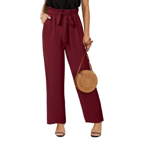 Sherrylily Women High Waisted Palazzo Pants Belted Wide Leg Long Trousers with Pockets