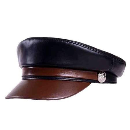 Fashion Unisex Soft Genuine Leather Hat Women Men Winter Black Brown Patchwork Casual Cap Student Buttons Milit-ary Caps Fashion