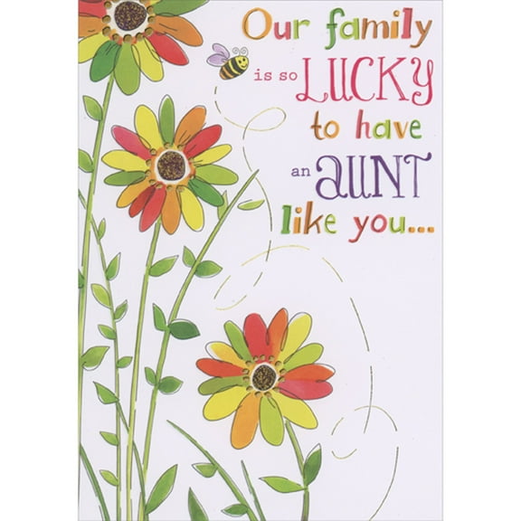 Designer Greetings Our Family is So Lucky: Three Colorful Flowers and Bumblebee Mother's Day Card for Aunt from Teen : Teenager
