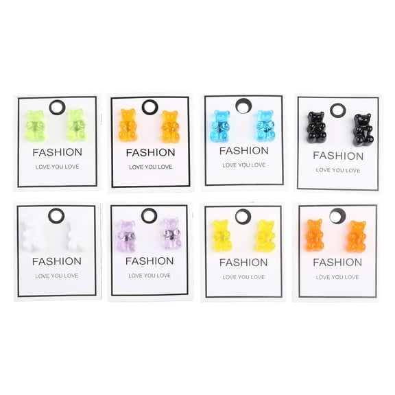 JZROCKER 8 Pairs Sweet Candy Color Acrylic Gummy Bear Stud Earrings Resin Post Cartoon Bear Earrings Set Fashion Jewelry Unisex