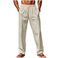 thumbnail image 2 of ibuvkizy Mens Linen Pants with Pockets Elastic Waist Drawstring Casual Solid Color Summer Beach Wide Leg Trousers,Sizes S-3XL, 2 of 8
