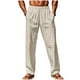 thumbnail image 2 of Pantalones largos de poliéster para hombre, informales, lisos, rectos, con cordón, con bolsillo y cintura elástica, 2 of 7