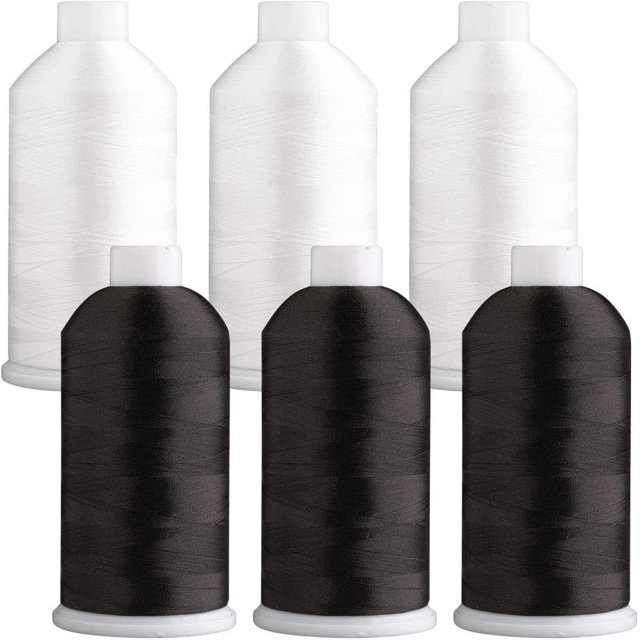 Superpunch SuperB Black & White Polyester Embroidery Thread, 40wt 5000m, 6 Pack