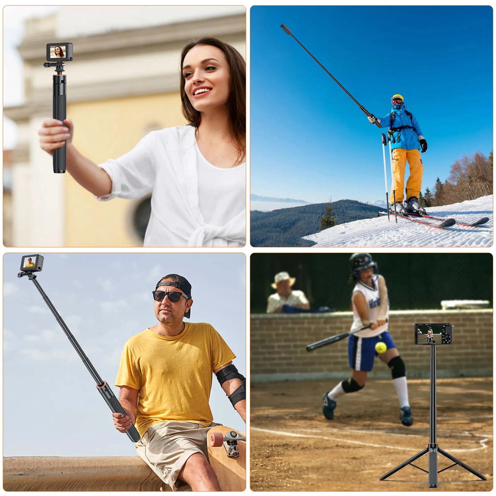 VRIG  TP-21 Mini Selfie Stick Handheld Tripod Stand for GoPro 12 11 10 9 Insta360 X4 Camera, With 1/4 inch Screw Design Maximum Height 136cm