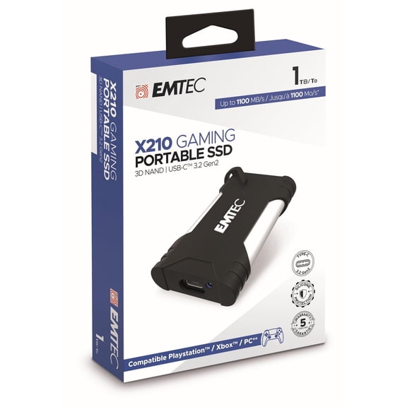 Emtec Portable SSD 1TB, X210 GAMING. Up to 1100MB/s read speed. Compatible PS5, PS4, XBOX, PC