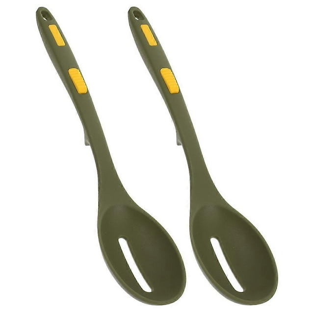 Heat Resistant Silicone Serving Spoon Set 2pcs Long Handle Flexible Nonstick Kitchen Colander Spoons for Family, Restaurant, Buffet, Cooking and